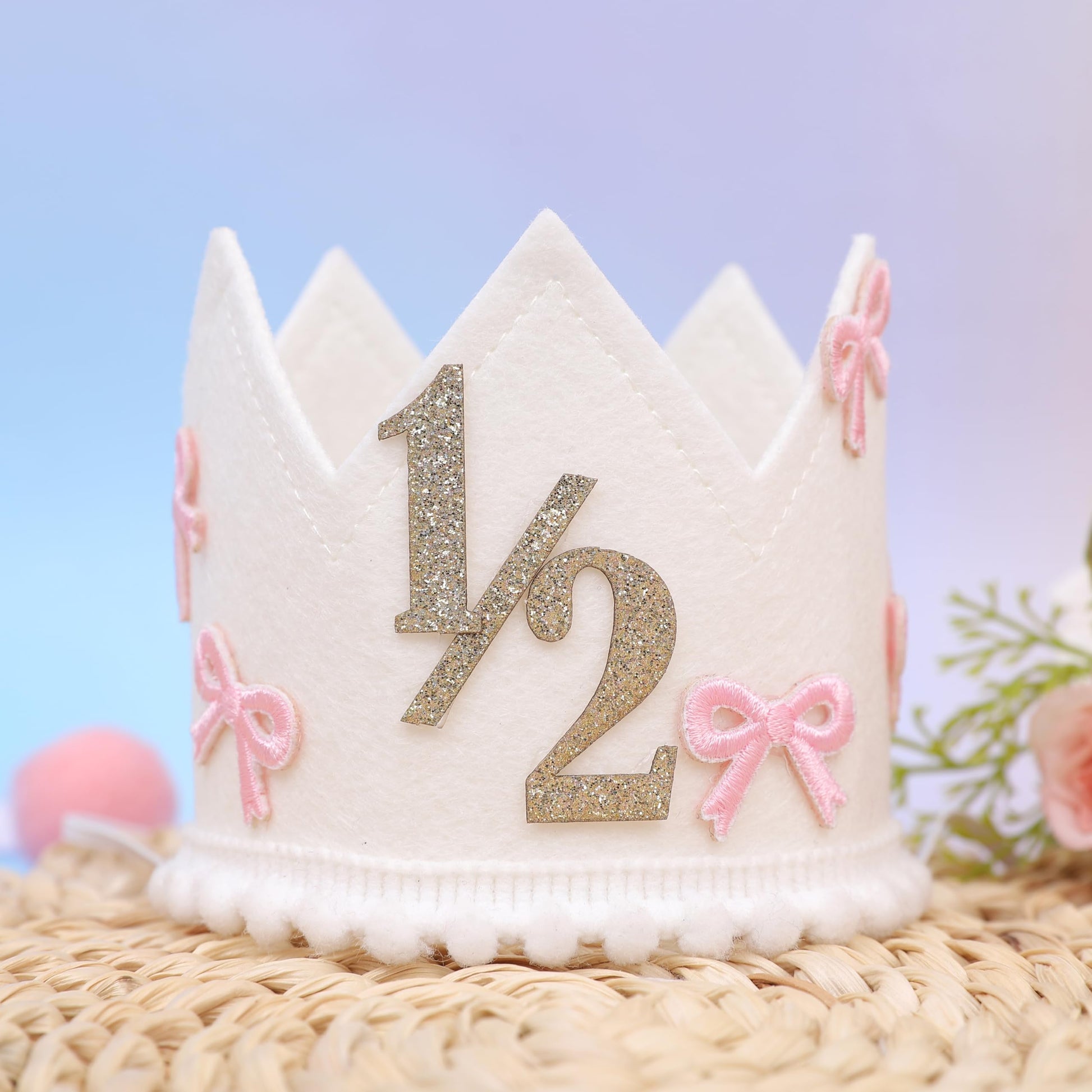 Jissoo Bow 1/2 Birthday Crown - 6 Months Birthday Decorations,Little