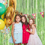 Light Green Metallic Tinsel Foil Fringe Curtains, 2 Pack 3.3x8.3 Feet