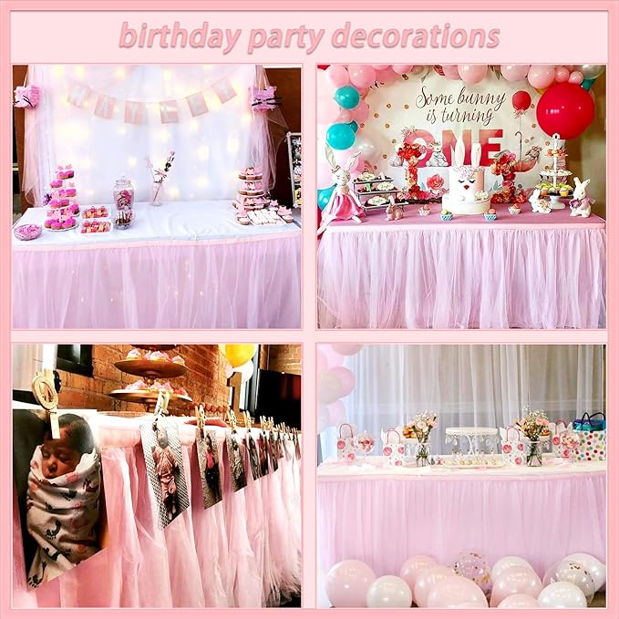 6ft Pink Tulle Table Skirt Baby Shower Tablecloth for Rectangle