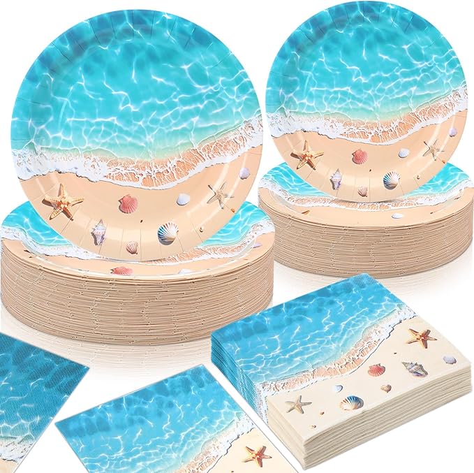 180 Pcs Beach Party Plates and Napkins 7'' and 9'' Ocean Waves Theme