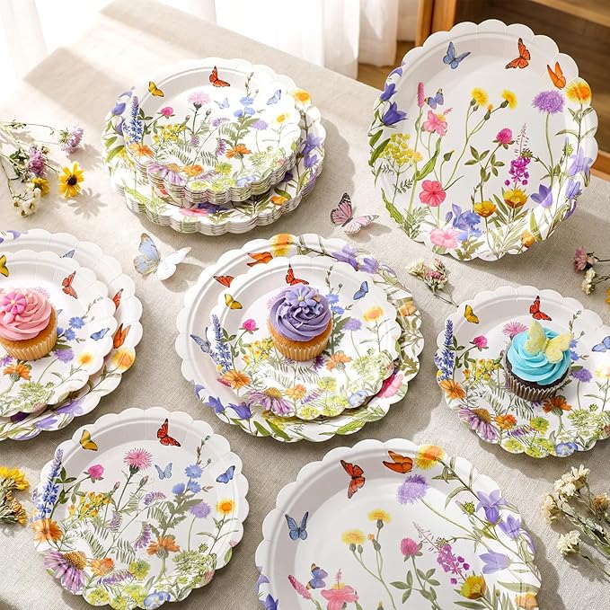 60 Pcs Wildflower Paper Plates Wildflower Spring Easter Party