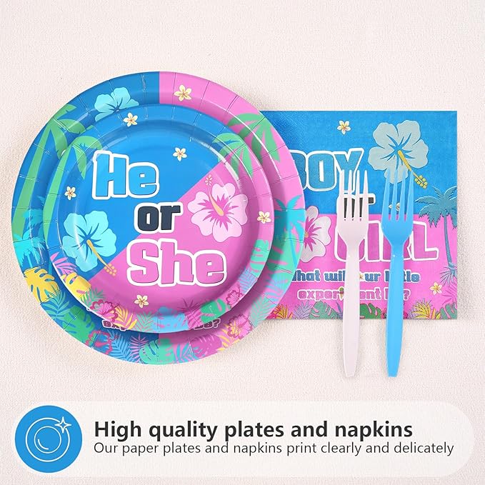 96Pcs Hawaiian Party Decorations Hawaii Tropical Cartoon Plates and