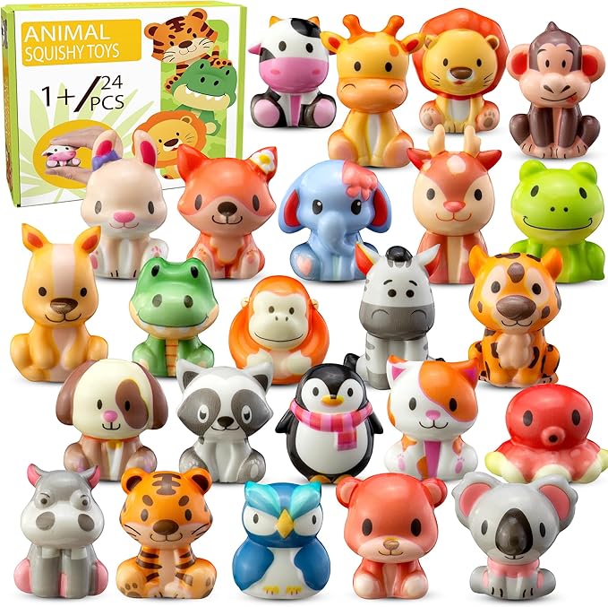 Party Favors for Kids 24PCS Safari Animal Squishy Toys,Goodie Bag