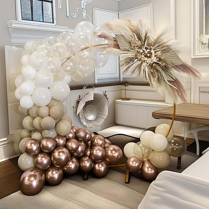 Cream White, Ivory Beige Balloons - Metallic Gold, Pearl White Sand -