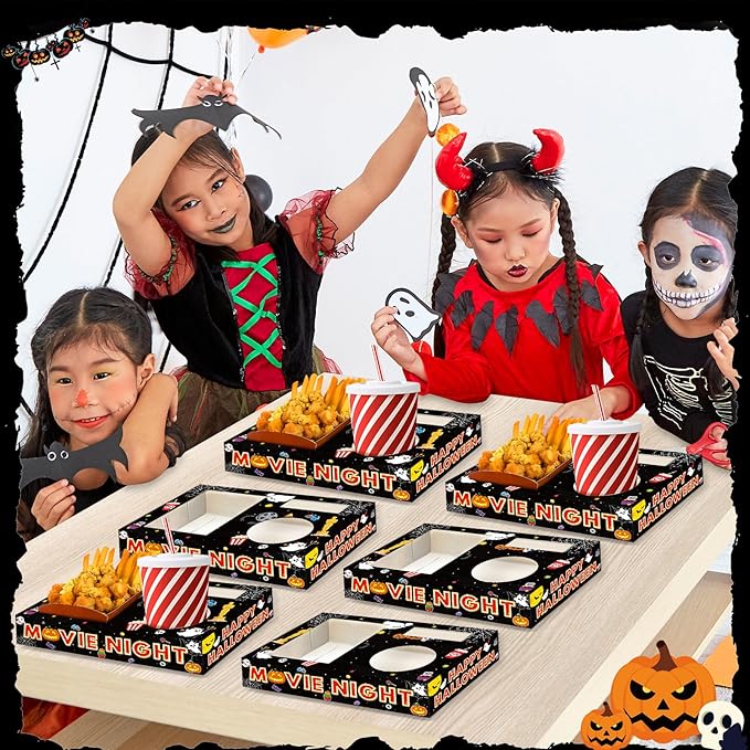 50Pcs Halloween Party Supplies Movie Night Paper Snack Trays Happy