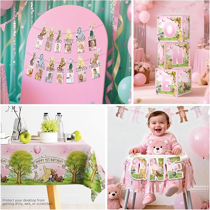 273 PCS Bear 1st Birthday Decorations All in One Baby Girl 1st