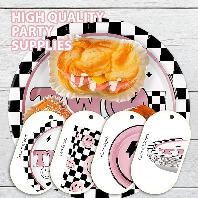 96 Pcs Two Cool Dude Birthday Party Decorations Pink 2nd Birthday