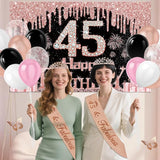45th Birthday Decorations for Women 49pcs Black Rose Gold Black