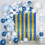 Voircoloria 3 Pack 3.3 x 8.2 ft Blue Gold Foil Fringe Backdrop