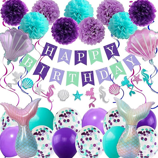 Mermaid Birthday Decorations for Girls Women 29pcs Party Supplies