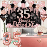 35th Birthday Decorations for Women 49pcs Black Rose Gold Black