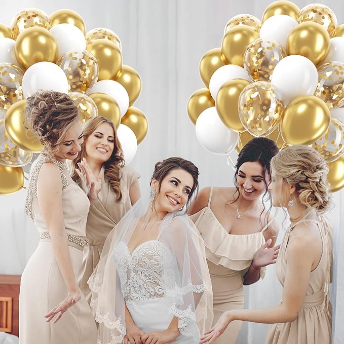 60pcs Gold and White Balloons 12inch, White and Gold Balloons with