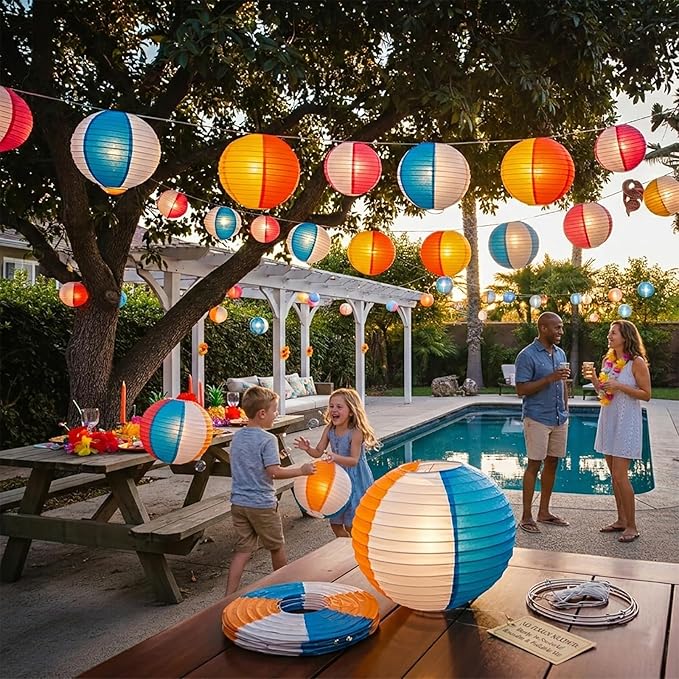15Pcs Pool Party Decorations Beach Ball Paper Lanterns Summer