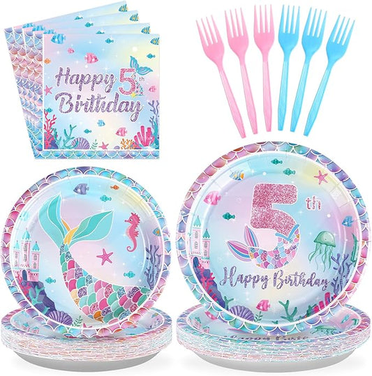 96Pcs Mermaid 5th Birthday Party Decorations Dive Into Five Party