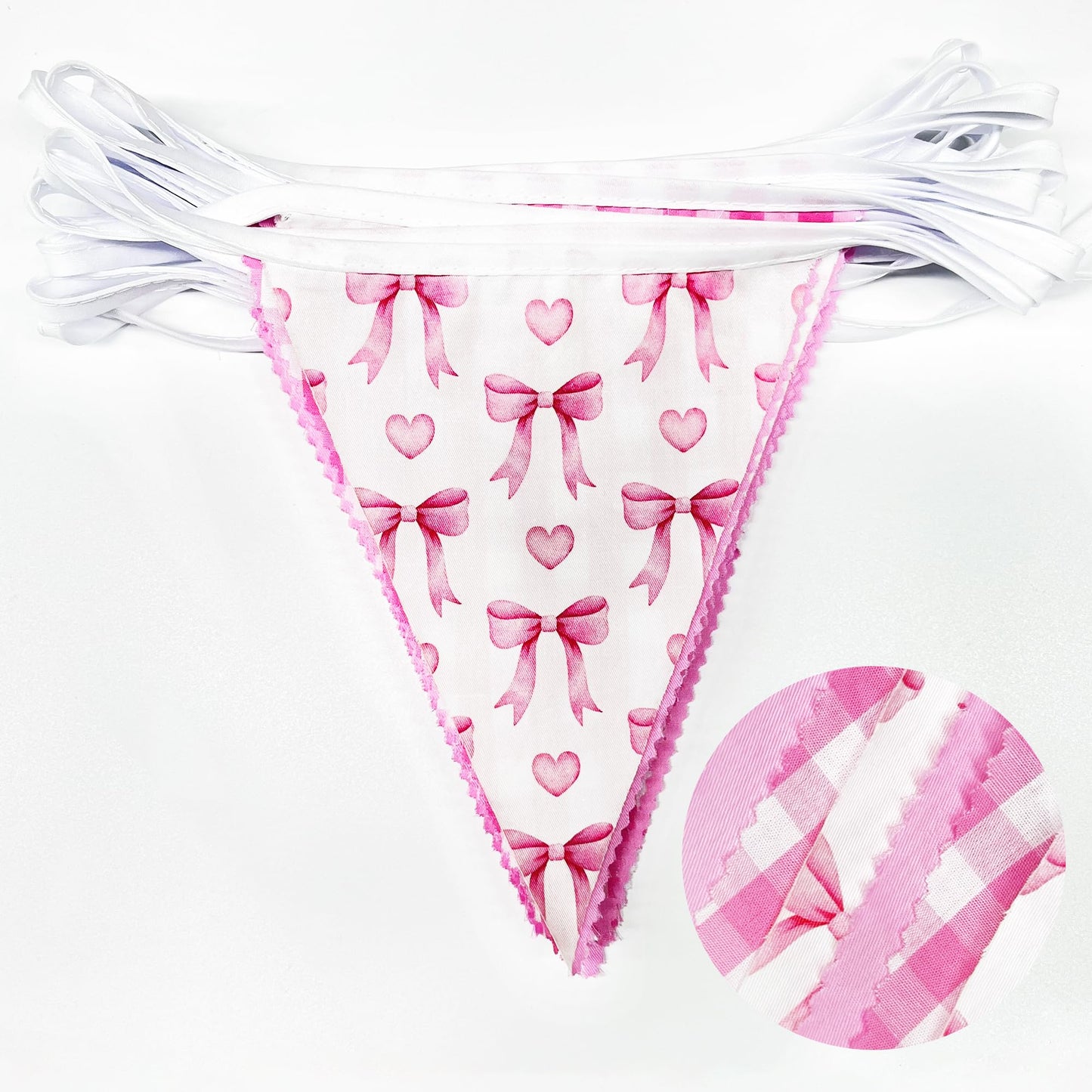 32Ft Coquette Bow Party Decorations Hot Pink Bow Pennant Banner Fabric