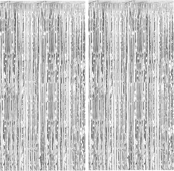 2 Pack Silver Backdrop Curtain Party Decorations Foil Fringe Backdrop