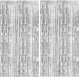 2 Pack Silver Backdrop Curtain Party Decorations Foil Fringe Backdrop