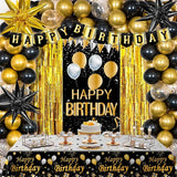 Black and Gold Birthday Decorations for Men Women Happy Birthday