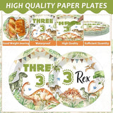 96PCS Dinosaur 3rd Birthday Party Paper Plates and Napkins and Forks