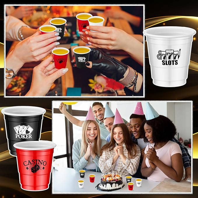 150 Pcs Casino Party Cups 2 oz Plastic Shot Glass Poker Tumbler for