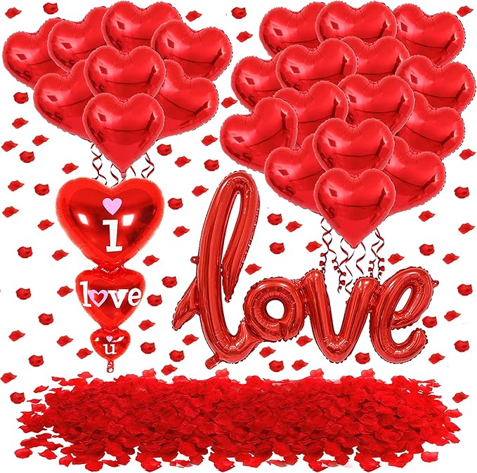 Valentines Day Decorations Set I Love You Balloons and Red Heart