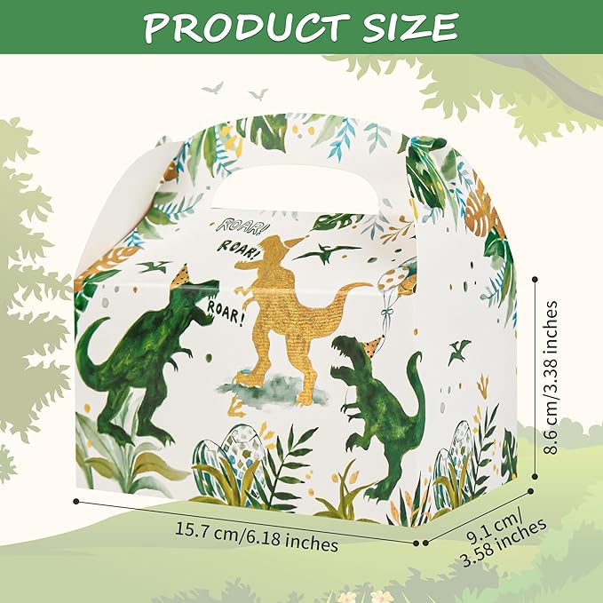DjinnGlory 36 Pack Dinosaur ROAR Treat Boxes Gable Boxes Party Favor