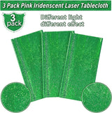 3 Pack Iridescent Green Plastic Tablecloths, Shiny Disposable Laser