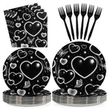 Grencian 96 Pcs 2000s Party Plates and Napkins Black Heart Tableware