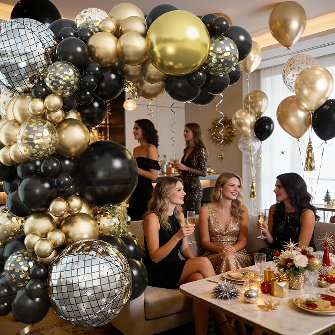 Black and Gold Balloons Garland Arch Kit 18 12 10 5 Inch Black