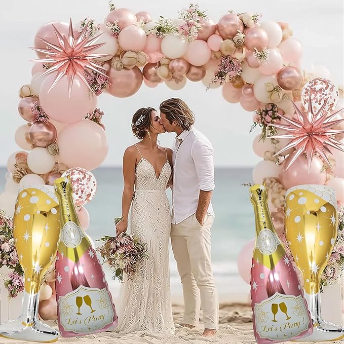 91 Pcs Rose Gold Balloons Huge Explosion Star Balloons Champagne