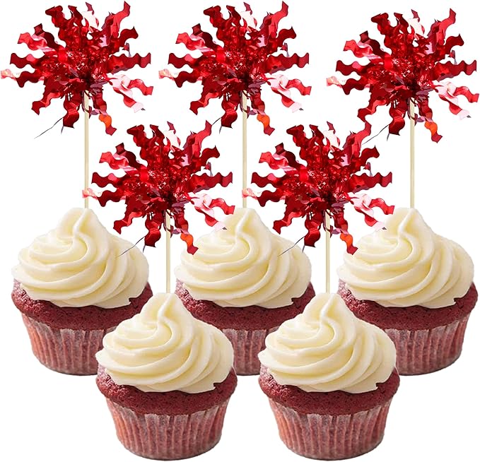 Gyufise 30Pcs Foil Firework Cupcake Toppers Sparkle Tinsel Cake #10