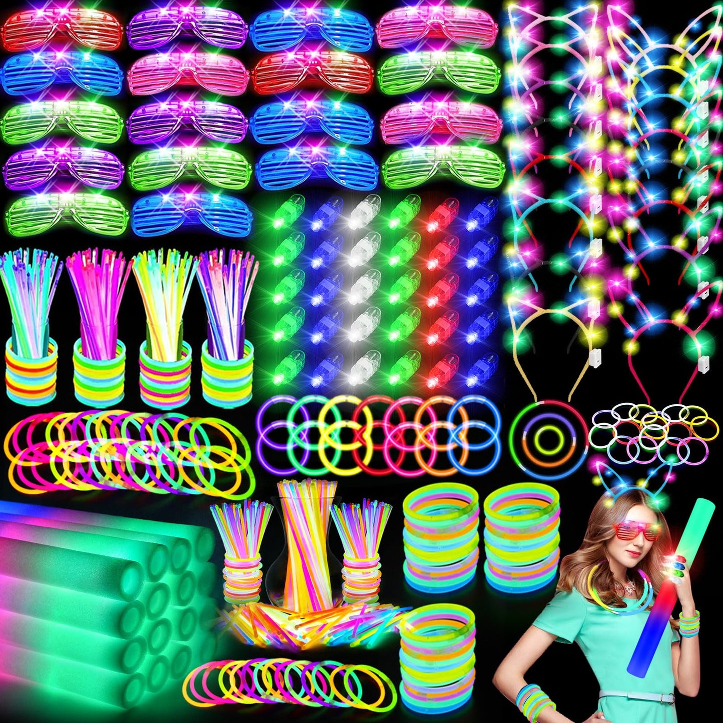 OLUPP 282 PCS Glow in the Dark Party Supplies, 18 Foam Sticks, 18 LED