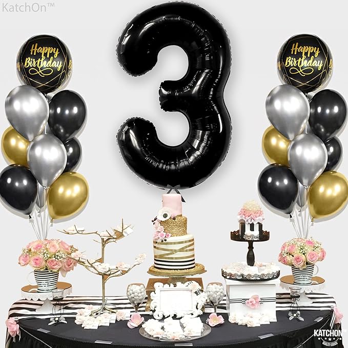 KatchOn Black Number 3 Balloon - Giant, 40 Inch | 3rd Birthday