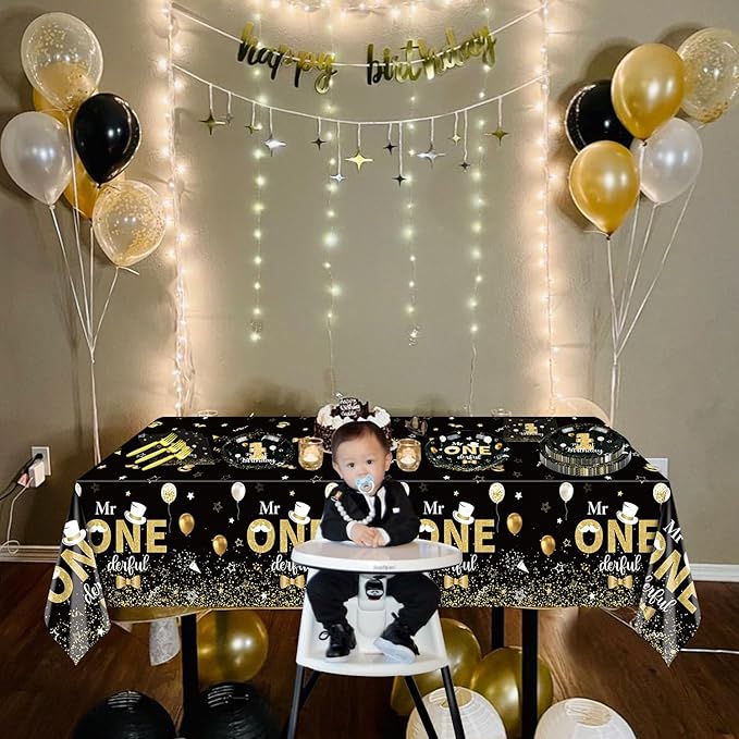Mr Onederful Birthday Decorations Black Gold Party Plates Napkins