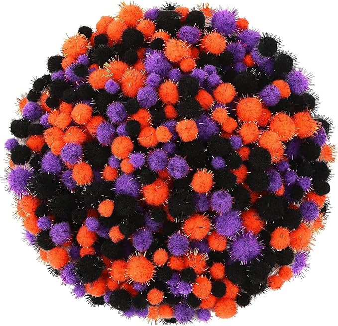 Halloween Pom Poms Balls 600 Pieces Orange Black Purple Craft