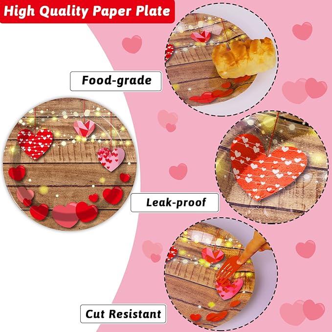 96 Pcs Valentine's Day Party Paper Plate and Napkins Valentine Party