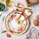 168Pcs Paper Plates Floral Rose Gold Party Plates and Napkins