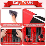Voircoloria 4 Pack 3.3x8.2 Feet Red and Black Foil Fringe Backdrop