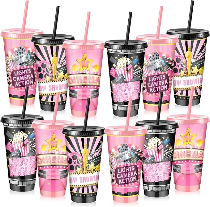 24pcs Movie Night Cups 24oz Reusable Christmas Cinema Tumbler with