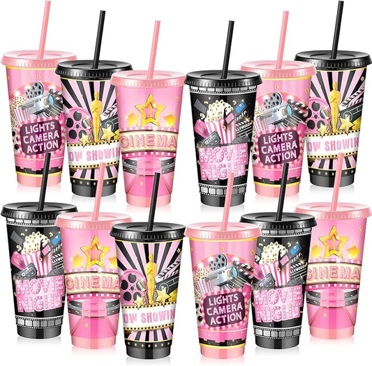 24pcs Movie Night Cups 24oz Reusable Christmas Cinema Tumbler with