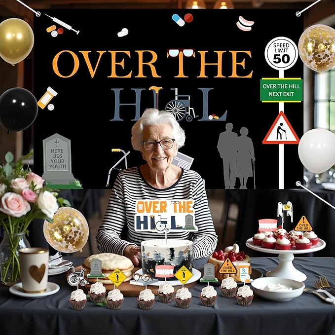 Over The Hill Birthday Decorations for Men Funny Over The Hill
