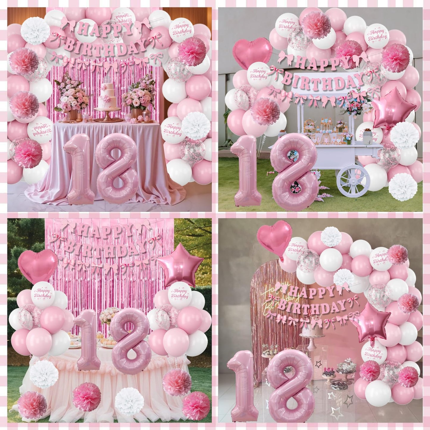 18th Birthday Decorations for Girls Pink Number 18 Balloon Bow