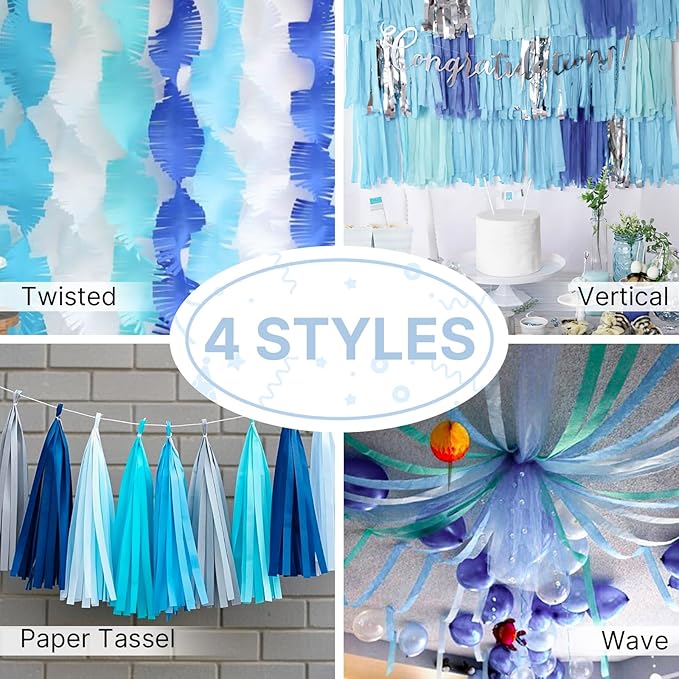 PartyWoo Light Blue Crepe Paper Streamers 4pcs 328ft Pack of Slate