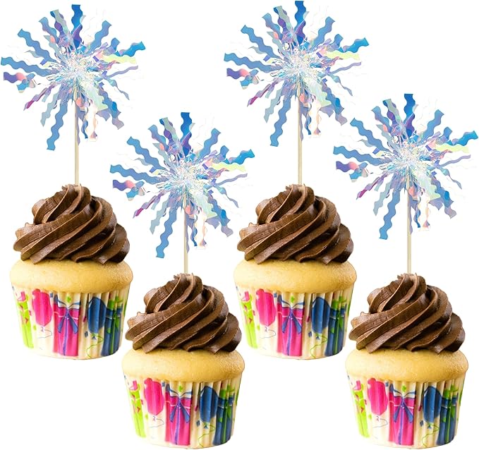 Gyufise 30Pcs Foil Firework Cupcake Toppers Happy Birthday Cake #4