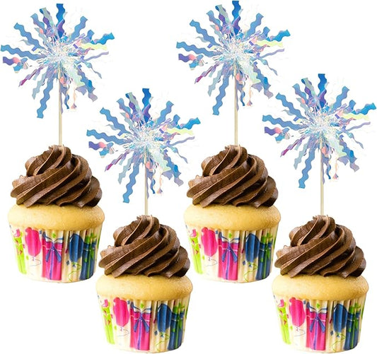 Gyufise 30Pcs Foil Firework Cupcake Toppers Happy Birthday Cake #4