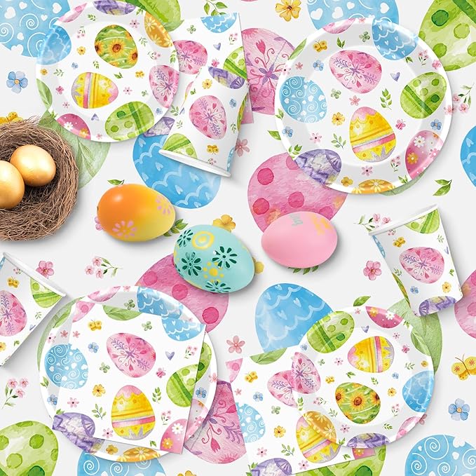 102 Pcs Easter Party Decorations Set Spring Watercolor Eggs Paper