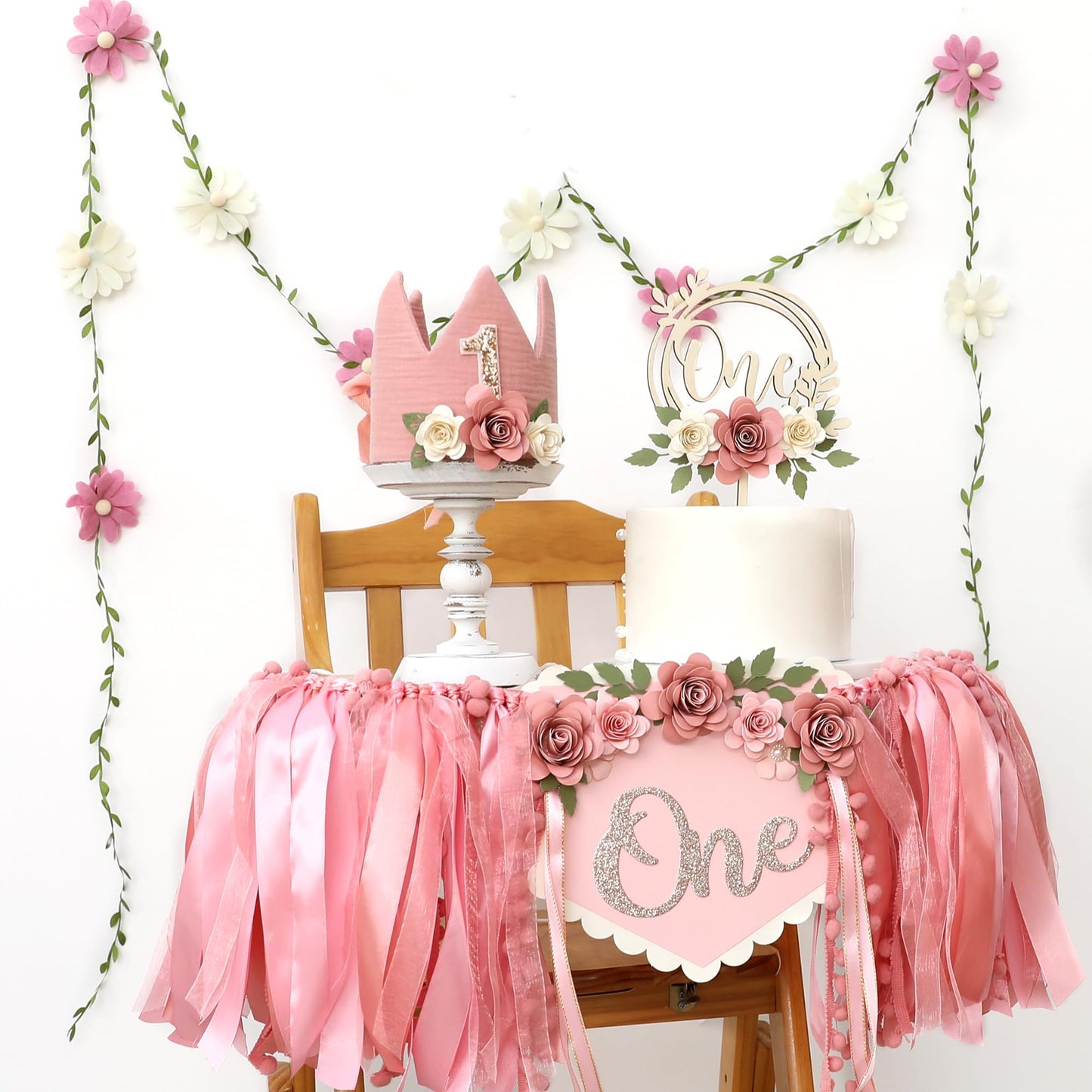 HODIHIWI Wildflower 1st High Chair Banner Birthday Decorations For