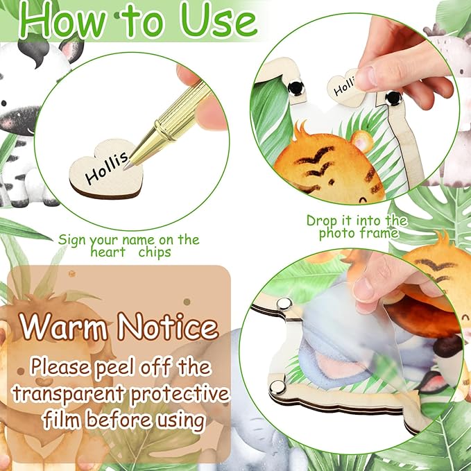 63 Pcs Safari Animal Baby Shower Guest Book Alternatives Set Baby