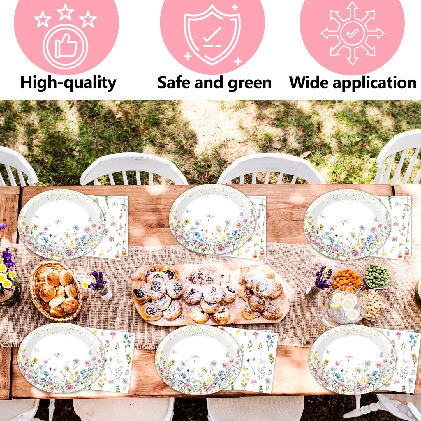 QOUBAI Wildflower Oval Plates and Napkins Floral Paper Platters