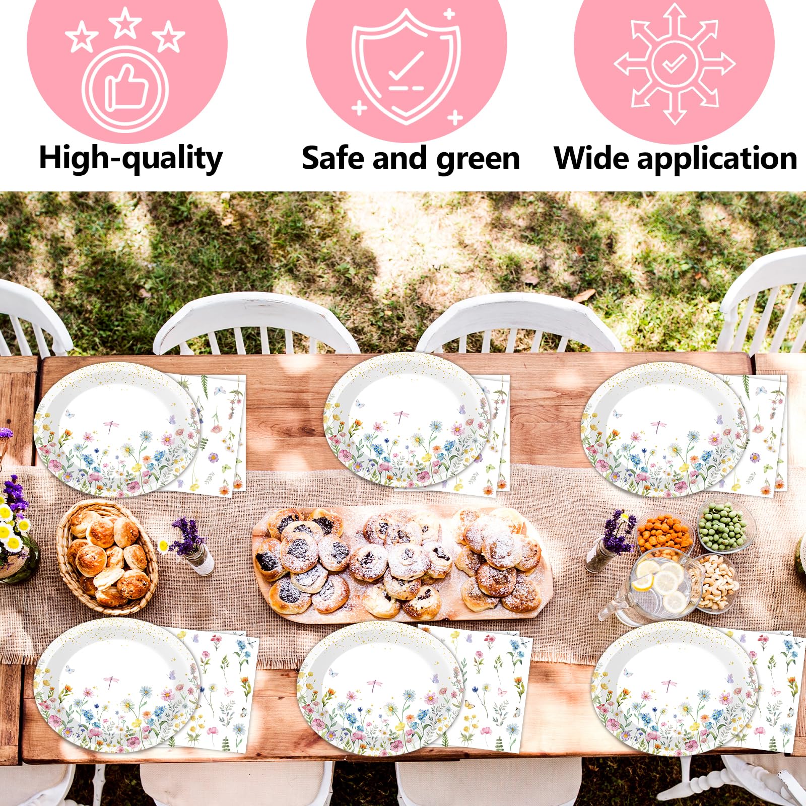 QOUBAI Wildflower Oval Plates and Napkins Floral Paper Platters